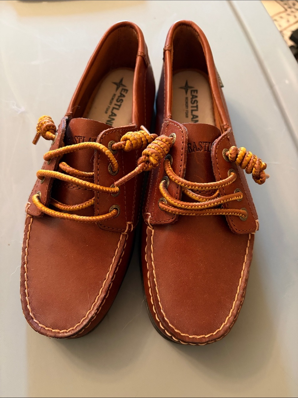Eastland Men's Chestnut Brown Leather Boat Shoes with Gold-Tone Laces